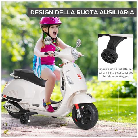 Moto Elettrica per Bambini Design Vespa, Batteria 6V con Suoni e Luci, Età 3-6 Anni, Bianco - Foto 2