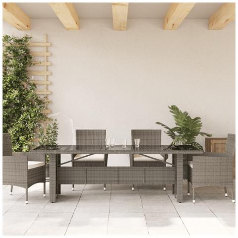 Tavolo Da Giardino Piano In Vetro Grigio 240x90x75cm Polyrattan - Foto 3