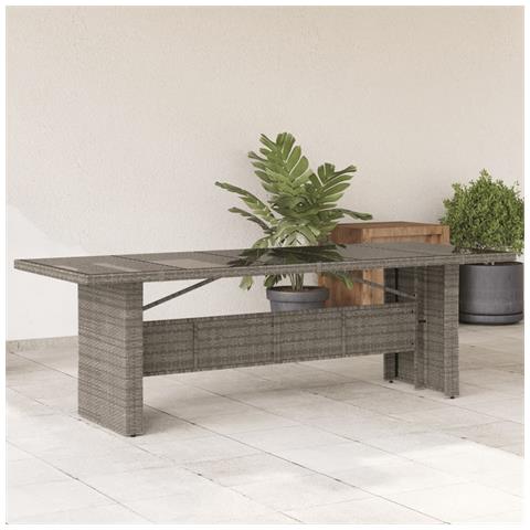 Tavolo Da Giardino Piano In Vetro Grigio 240x90x75cm Polyrattan - Foto 1