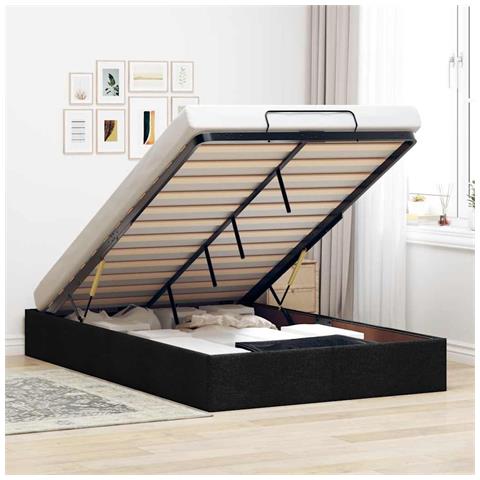 Struttura Letto Pouf Senza Materasso Nero 120x190 Cm In Tessuto - Foto 1