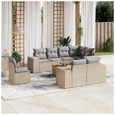 Set Divano Da Giardino 9 Pz Con Cuscini Beige In Polyrattan - Foto 1