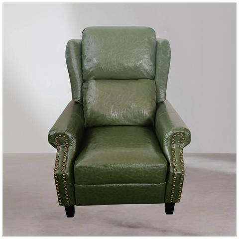 Poltrona Wing Recliner 6 Punti Massaggianti In Ecopelle Colore Verde - Foto 1