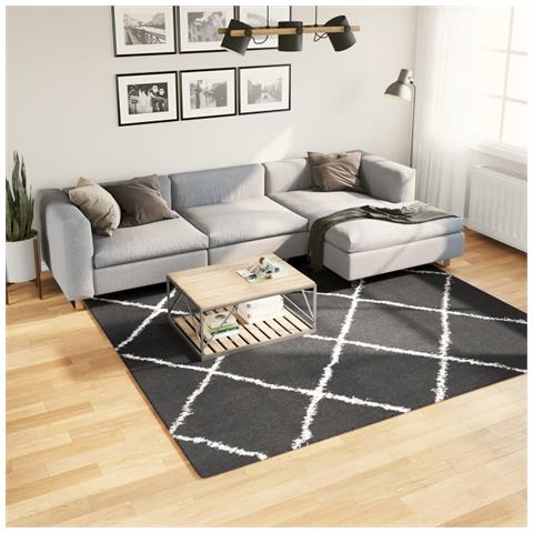 Lusso Casadino - Tappeto Shaggy Pamplona A Pelo Lungo Nero E Crema 240x240 Cm - Foto 8