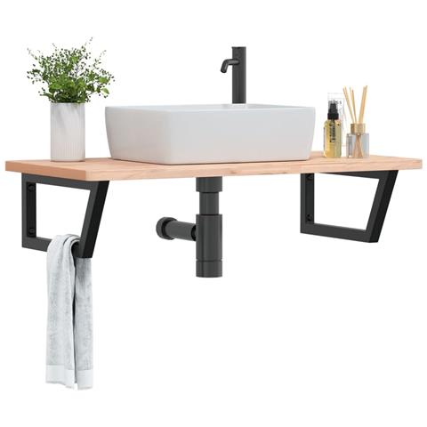 Ripiano A Parete Per Lavabo In Acciaio E Massello Di Faggio - Foto 8