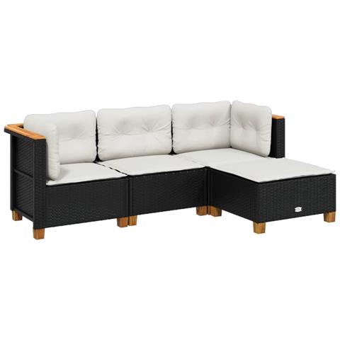Lusso Casadino -  Set Divani Da Giardino 4 Pz Con Cuscini Nero In Polyrattan - Foto 1