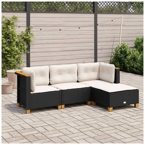 Lusso Casadino -  Set Divani Da Giardino 4 Pz Con Cuscini Nero In Polyrattan - Foto 8