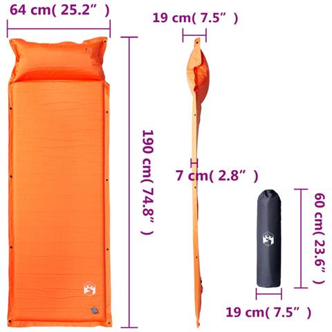 Materasso Campeggio Autogonfiabile Cuscini 1 Persona Arancio - Foto 6