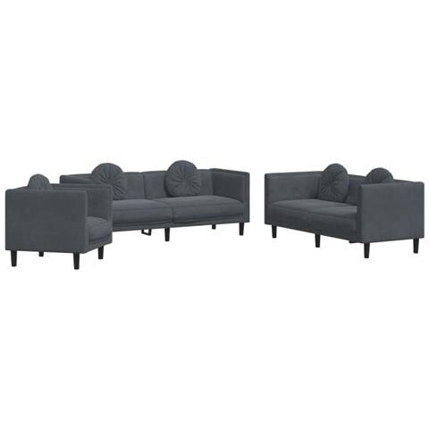 Set di Divani 3 pz con Cuscini Grigio Scuro in Velluto - Foto 1
