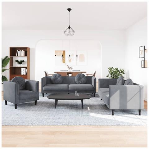 Set di Divani 3 pz con Cuscini Grigio Scuro in Velluto - Foto 2