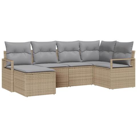 Set di divani da giardino  6 pezzi con cuscini Beige Rattan sintetico, Divano da giardino  2 posti con cuscini Beige Rattan sintetico - Foto 1