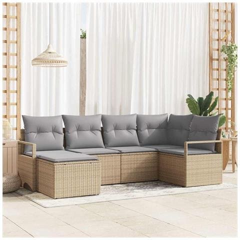 Set di divani da giardino  6 pezzi con cuscini Beige Rattan sintetico, Divano da giardino  2 posti con cuscini Beige Rattan sintetico - Foto 2