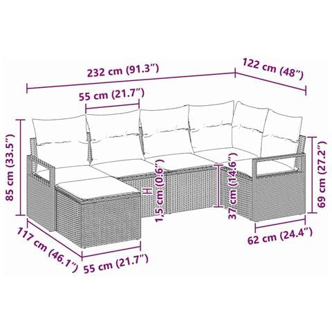 Set di divani da giardino  6 pezzi con cuscini Beige Rattan sintetico, Divano da giardino  2 posti con cuscini Beige Rattan sintetico - Foto 9