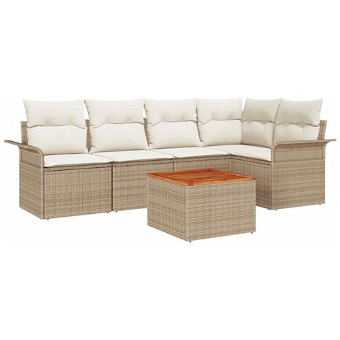 Set Divano da Giardino 6 Pezzi con Cuscini Beige Polyrattan Acacia - Foto 1
