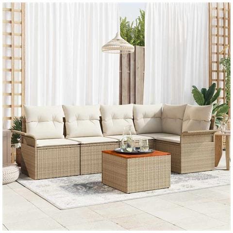 Set Divano da Giardino 6 Pezzi con Cuscini Beige Polyrattan Acacia - Foto 2