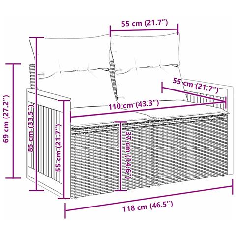 Set Divano da Giardino in 12 Pezzi con Cuscini Nero Rattan Poliestere Acacia,  Set da Pranzo da Giardino in 3 Pezzi con Cuscini Nero Rattan Poliestere Acacia,  Divano da Giardino per Due Persone con Cuscini Nero Rattan Poliestere - Foto 9