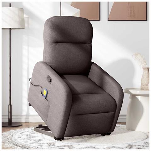 Poltrona Alzapersona Massaggi Reclinabile Marrone Scuro Tessuto - Foto 2