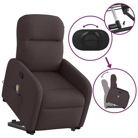 Poltrona Alzapersona Massaggi Reclinabile Marrone Scuro Tessuto - Foto 9