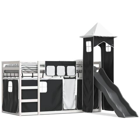 Letto a Castello con Scivolo e Tende Bianco e Nero 80x200 cm - Foto 1