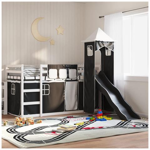 Letto a Castello con Scivolo e Tende Bianco e Nero 80x200 cm - Foto 2