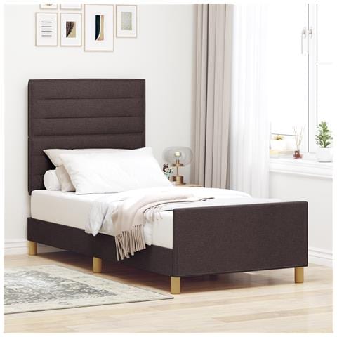Letto Matrimoniale Marrone Scuro 100x200 cm Tessuto - Foto 2