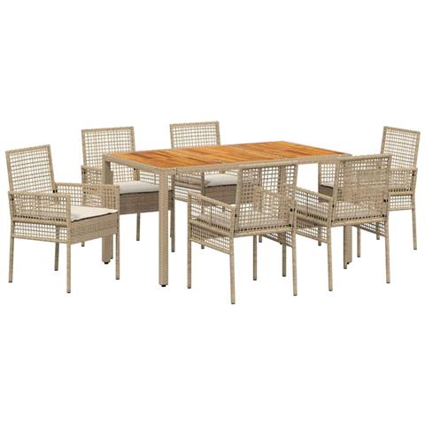 Set da Pranzo per Giardino 7 pcs Beige Poly Rattan - Foto 1