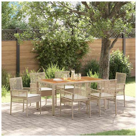 Set da Pranzo per Giardino 7 pcs Beige Poly Rattan - Foto 2