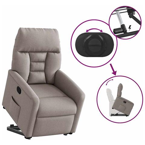 Poltrona Alzapersona Reclinabile Tortora in Tessuto - Foto 9