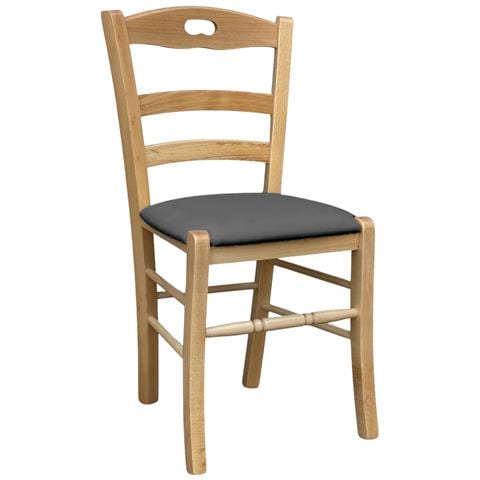 Sedia Loris In Legno Naturale Con Seduta Imbottita Similpelle Grigio Antracite - Foto 1