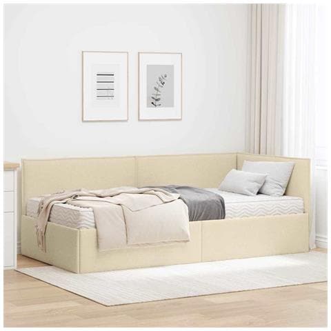Struttura Letto Angolare con Materasso 2 pcs Crema Velluto - Foto 2