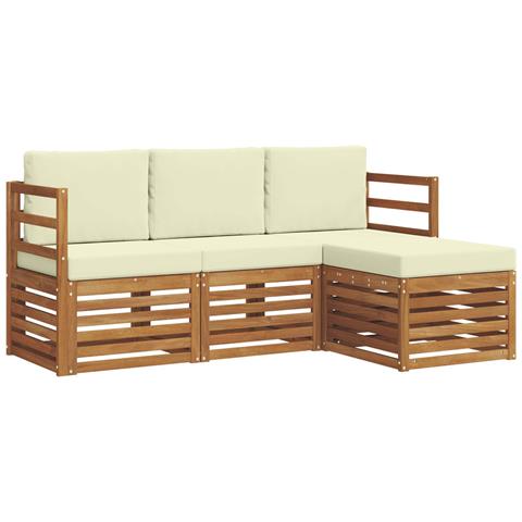 Set divani 4 pcs Naturale e Crema Legno di Acacia Massello - Foto 1