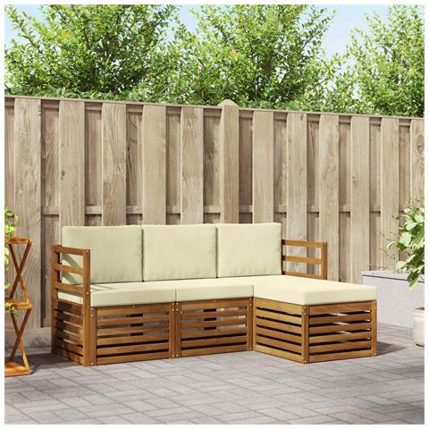 Set divani 4 pcs Naturale e Crema Legno di Acacia Massello - Foto 2