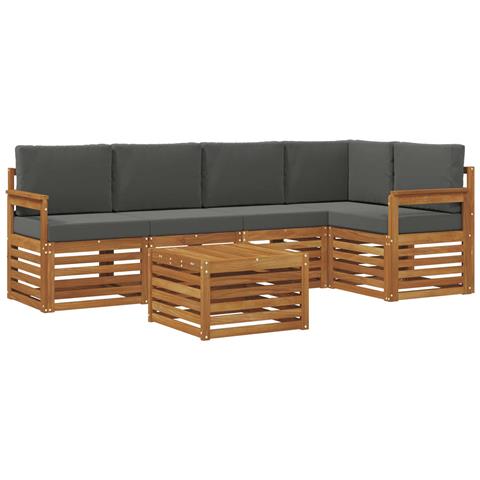 Set divani 6 pcs Naturale e Antracite Legno di Acacia Massello - Foto 1
