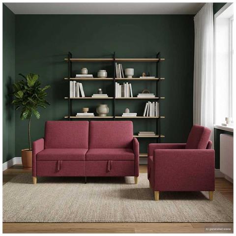 Set di Divani con Storage 2 pcs Rosso Vino Poliestere - Foto 2