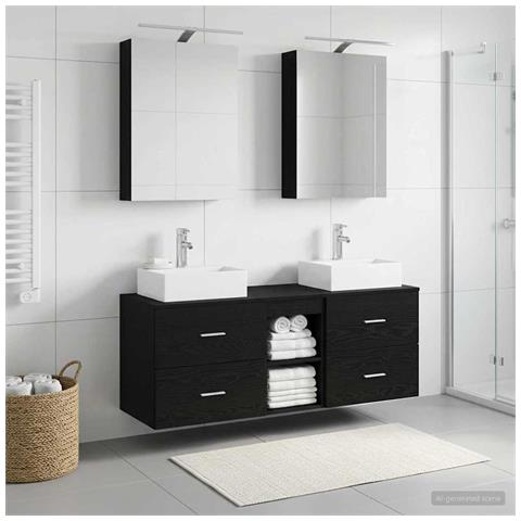 Set di mobili per il bagno 5 pcs Rovere Nero - Foto 2
