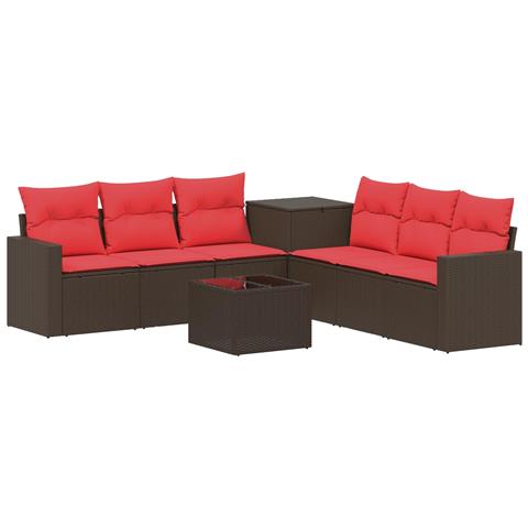 Set di divani 8 pz Marrone e Rosso Rattan sintetico e Acciaio - Foto 1