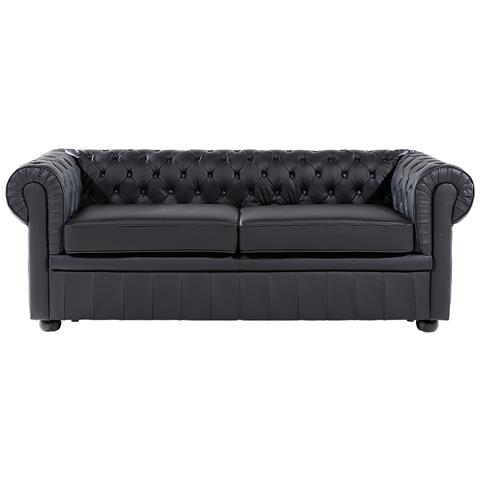 Divano Vintage A 3 Posti In Pelle Nera Chesterfield - Foto 33