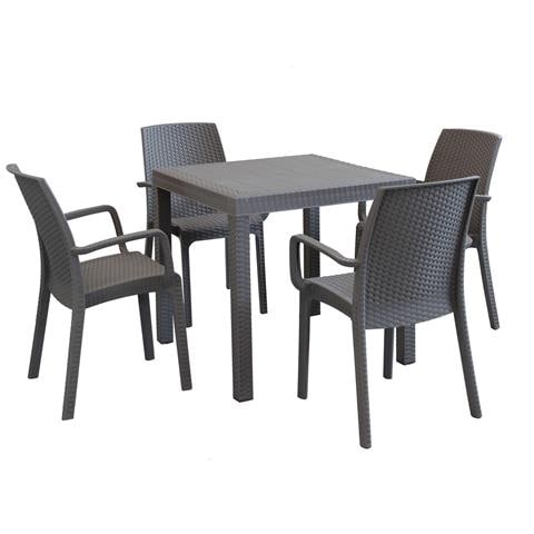 Set Tavolo Da Giardino Quadrato Fisso Cm 80 X 80 Con 4 Poltrone Con Braccioli In Wicker Stampato Taupe Da Esterno Giardino - Foto 1
