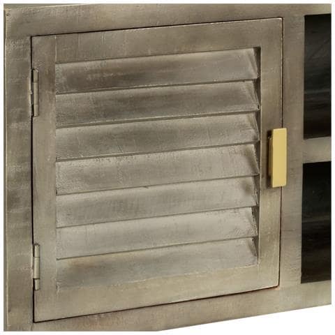 Mobile Tv Legno Massello Di Mango Grigio E Ottone 110x30x48cm - Foto 2