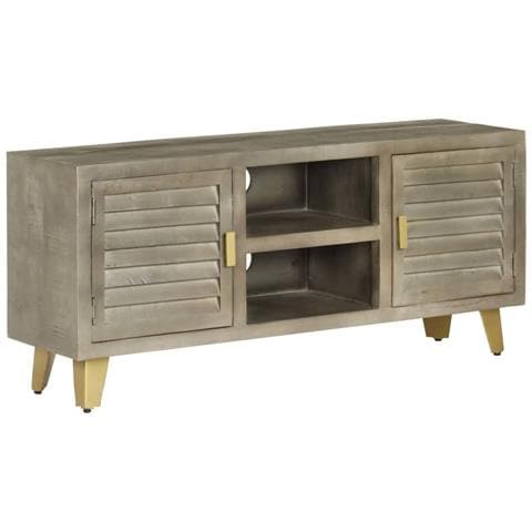 Mobile Tv Legno Massello Di Mango Grigio E Ottone 110x30x48cm - Foto 1