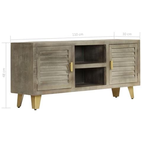 Mobile Tv Legno Massello Di Mango Grigio E Ottone 110x30x48cm - Foto 10