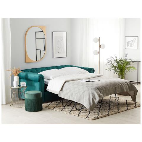 Divano Letto A 3 Posti Di Velluto Color Verde Scuro Chesterfield - Foto 18