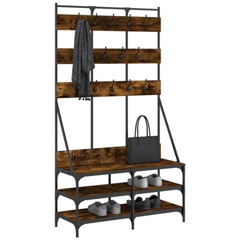 Appendiabiti Con Porta Scarpe Rovere Fumo 100x40x184 Cm - Foto 3