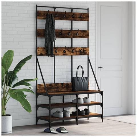 Appendiabiti Con Porta Scarpe Rovere Fumo 100x40x184 Cm - Foto 1