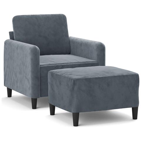 Poltrona Con Poggiapiedi Grigio Scuro 60 Cm In Velluto - Foto 2