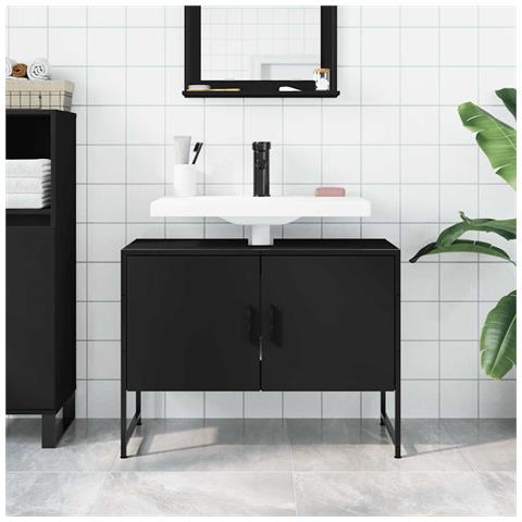 Mobile Lavabo Bagno Nero 60x30x60 Cm Legno Multistrato - Foto 2