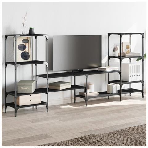 Mobile Porta Tv Nero 206,5x28,5x95 Cm In Legno Multistrato - Foto 3