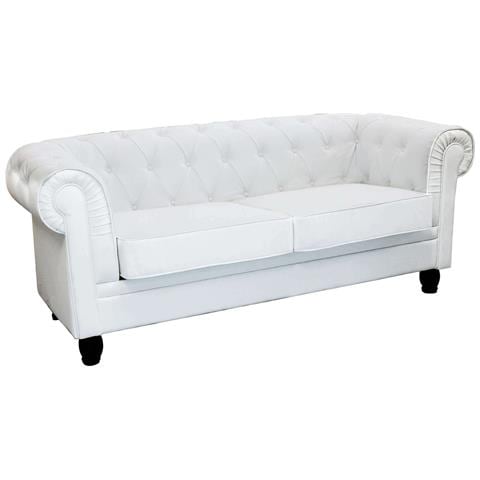 Divano 3 Posti In Ecopelle Bianco Chesterfield - Foto 1