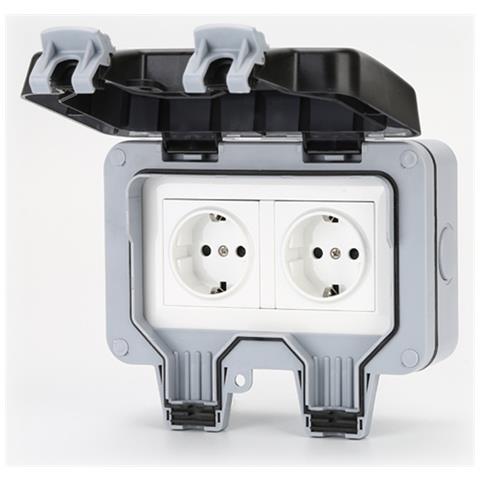 Presa Da Muro Da Esterno Con Coperchio Ip66 - Con Doppie Prese Di Corrente Grey - Foto 2