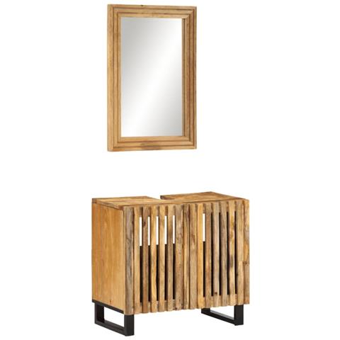 Set Mobili Da Bagno 2pz In Legno Massello Di Mango Grezzo - Foto 1