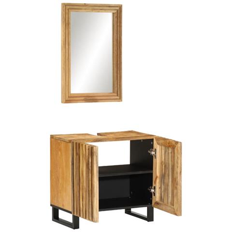 Set Mobili Da Bagno 2pz In Legno Massello Di Mango Grezzo - Foto 2